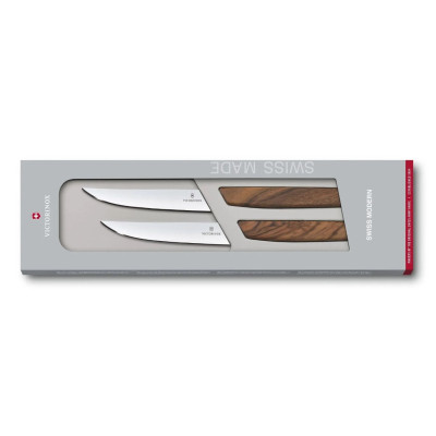 Комплект ножове за стек Victorinox Swiss Modern, два броя, 12см, орех 6.9000.12G Комплект ножове за стек Victorinox Swiss Modern, два броя, 12см, орех 6.9000.12G