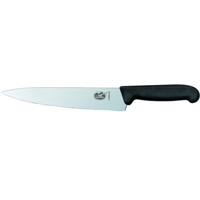 Кухненски нож Victorinox fibrox универсален, 220мм, назъбено острие, черен