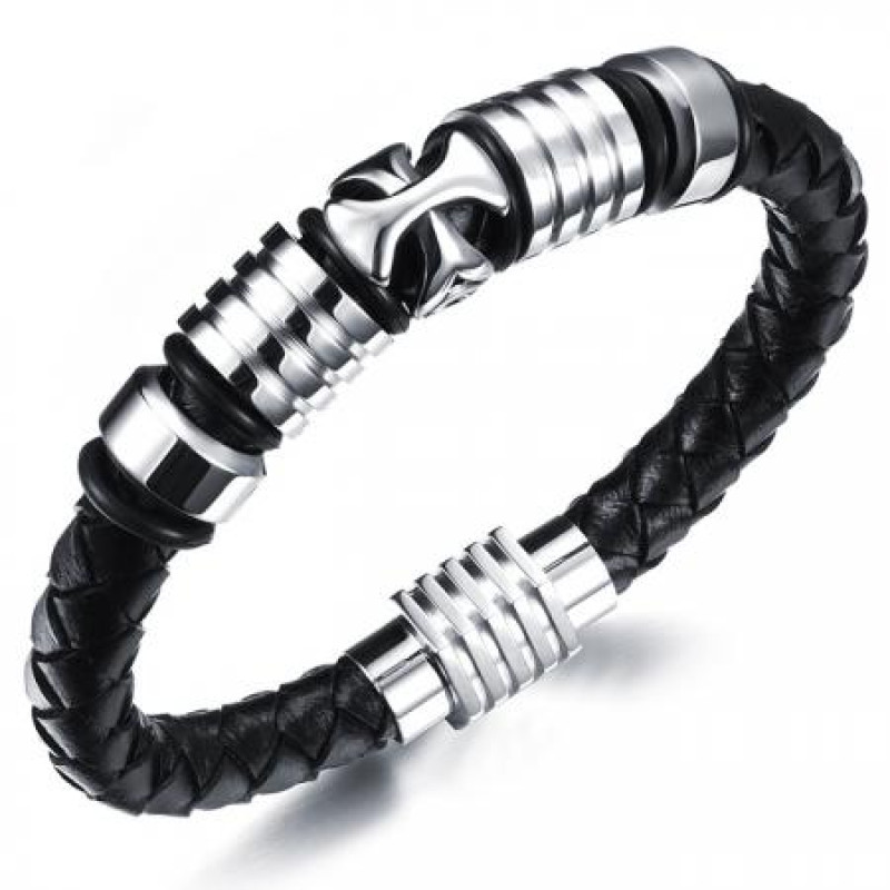 Мъжка кожена гривна с кръстче Silver Flame SW042L Мъжка кожена гривна с кръстче Silver Flame SW042L