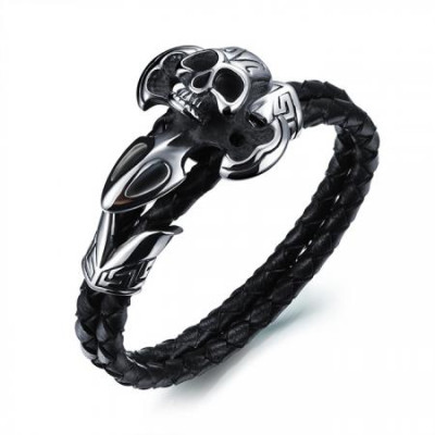 Мъжка кожена гривна копие с череп Silver Flame 
SW301L