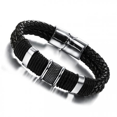 Мъжка кожена гривна с плочка Silver Flame 
SW201XL