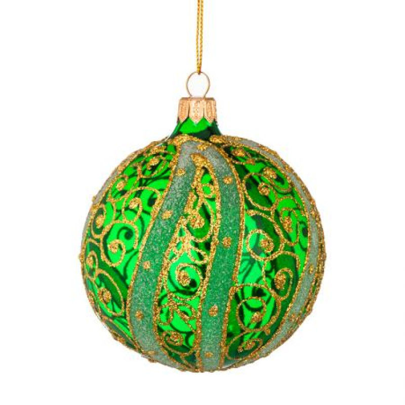 Стъклена зелена топка със златна декорация 
RM02404S