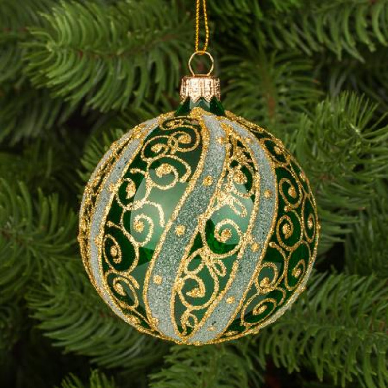 Стъклена зелена топка със златна декорация 
RM02404S