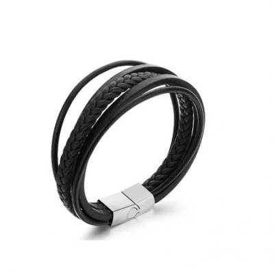 Мъжка кожена гривна Silver Flame 
SW092L