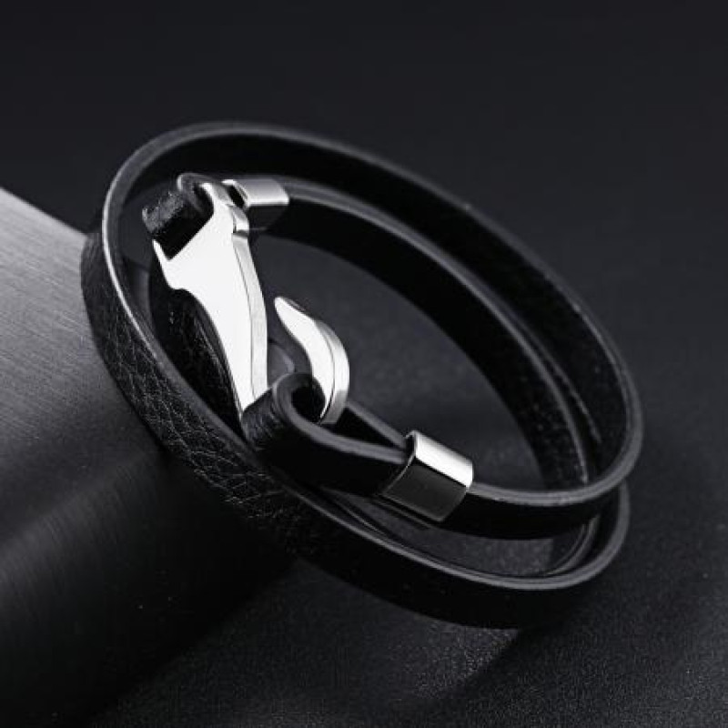 Стилна кожена мъжка гривна Silver Flame SW113L Стилна кожена мъжка гривна Silver Flame SW113L