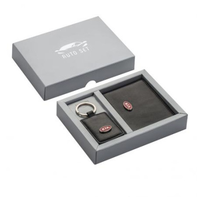 Комплект от ключодържател и калъф за документи Silver Flame с лого KIA 
AS007
