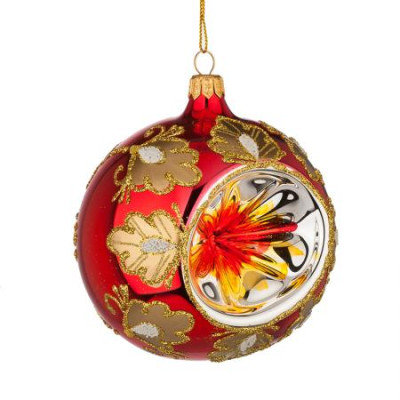 Стъклена червена топка с декорация голяма 
RM00702L