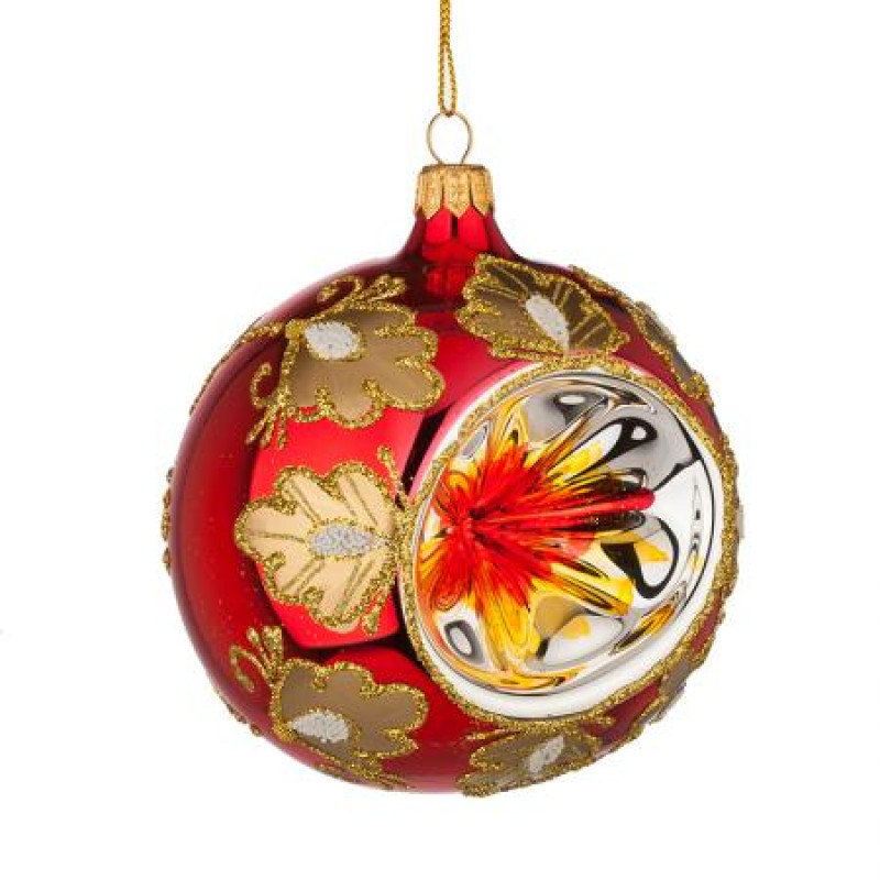 Стъклена червена топка с декорация голяма 
RM00702L