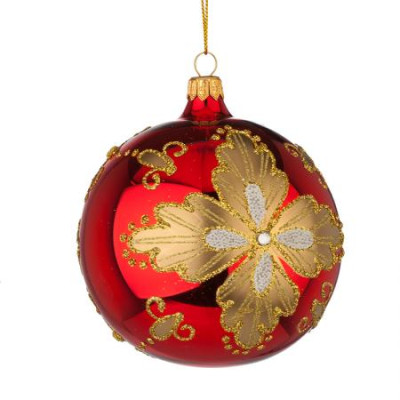 Стъклена червена топка с декорация голяма 
RM00702L