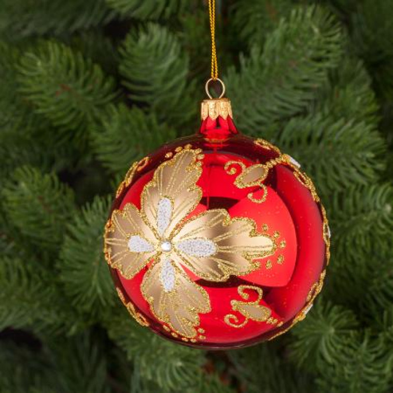 Стъклена червена топка с декорация голяма 
RM00702L