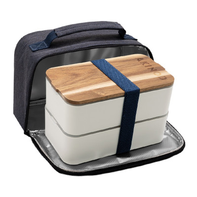 Кутия за храна и чанта Akinod Bento + Lunch Bag 11h58, White / Blue Jeans AKI000044
