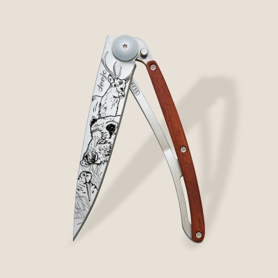 Джобен нож Deejo 37g, Coral wood / Hunting Scene 1CB000068