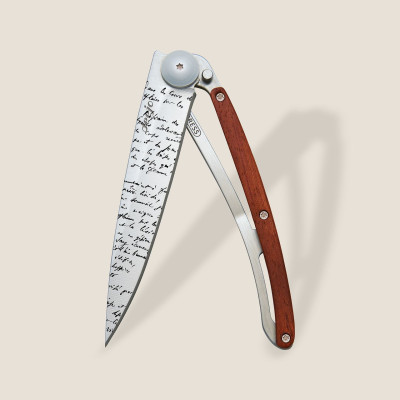 Джобен нож Deejo 37g, Coral wood / Manuscript 1CB000055