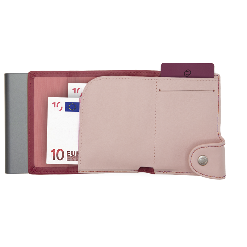 Картодържател C-SECURE XL с портфейл и монетник, Cherry/ Blush/ Grey cardholder XL-COIN-WCH001-PI-LPI-GY