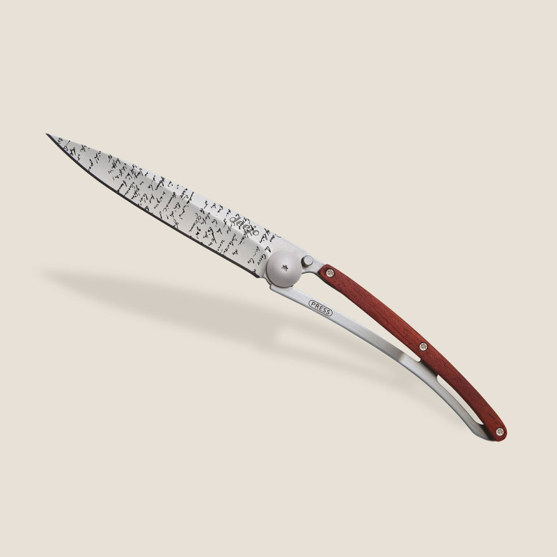Джобен нож Deejo 37g, Coral wood / Manuscript 1CB000055