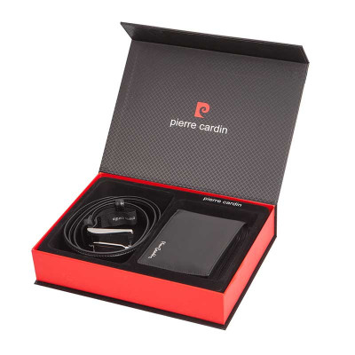 Pierre Cardin PCL045B Луксозен мъжки комплект портфейл и колан 120см