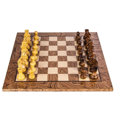 Ръчно изработен дървен шах Manopoulos Walnut Burl, 40x40