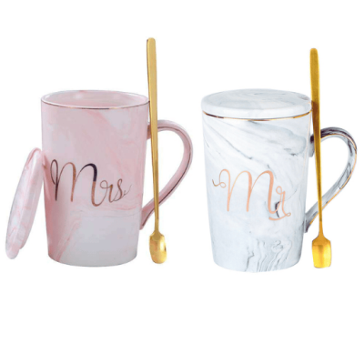 Сет чаши Mr&Mrs с капак и лъжица