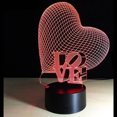 Декоративна лампа с 3D LED Любов с 7 цвята светлина