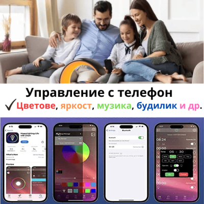 Мултифункционално смарт устройство - лампа, безжично зарядно за телефон, часовник, високоговорител GLMULTI01 Мултифункционално смарт устройство - лампа, безжично зарядно за телефон, часовник, високоговорител