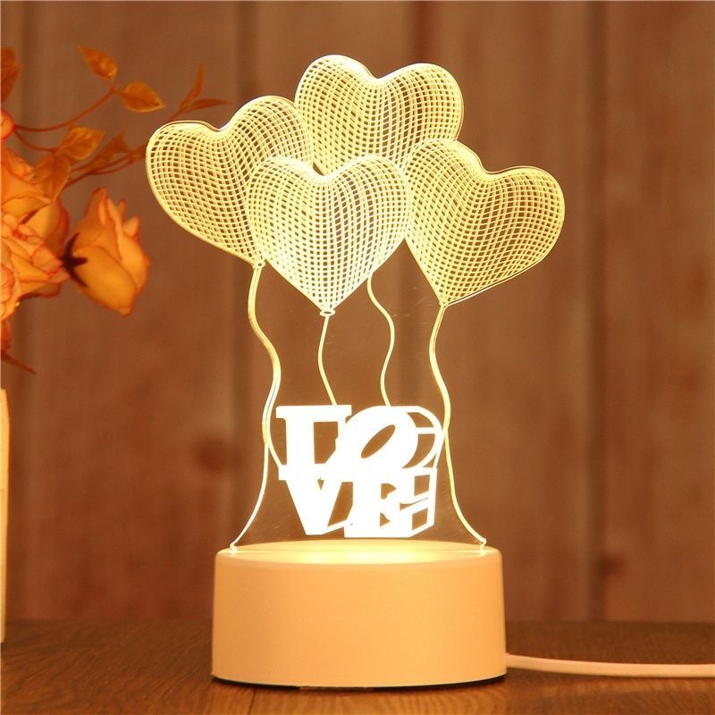 3D LED нощна лампа с балони сърца и надпис Love