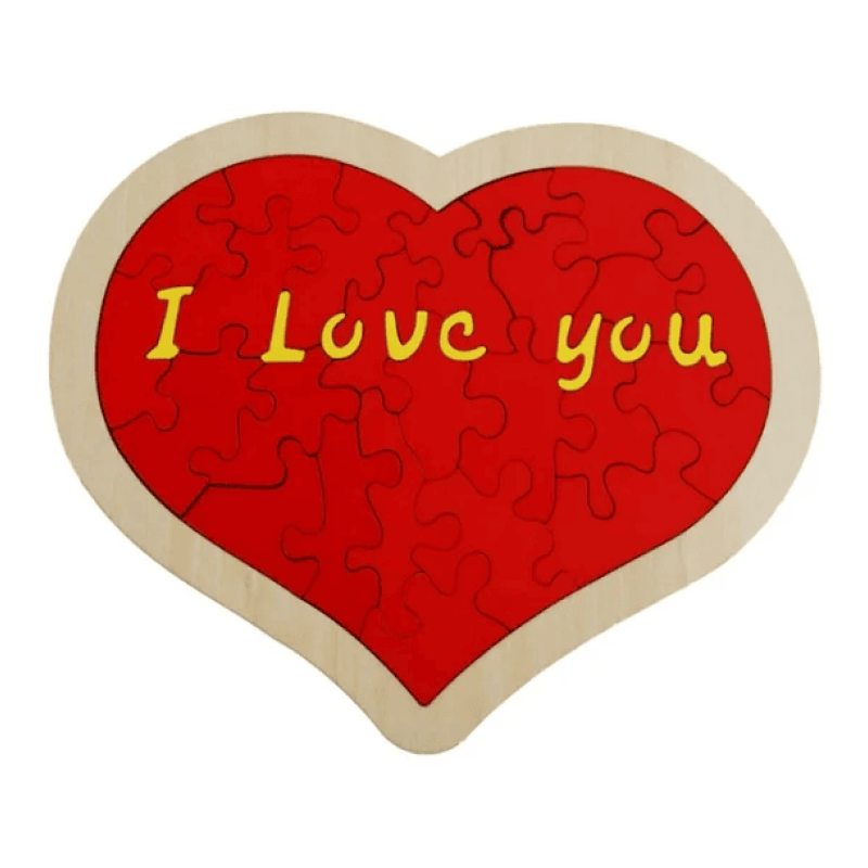 Дървен пъзел Сърце с надпис I Love You - 24 части
