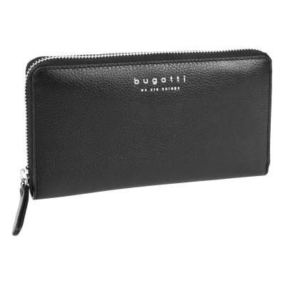 Дамски кожен портфейл Bugatti Linda 18CC, eстествена кожа, черен