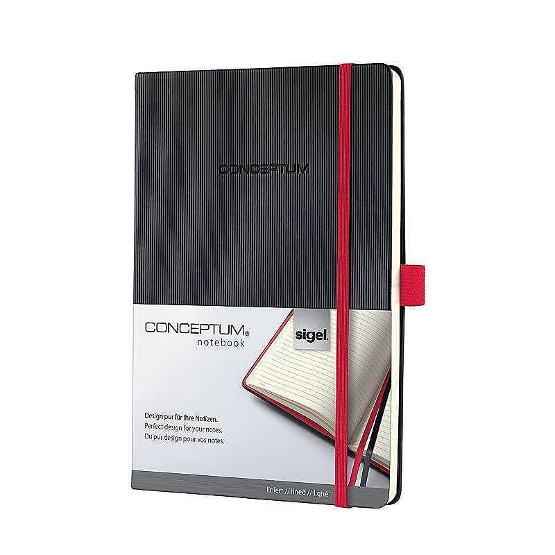 Бележник Sigel - CONCEPTUM, A5, на редове, твърди корици, черен/червен