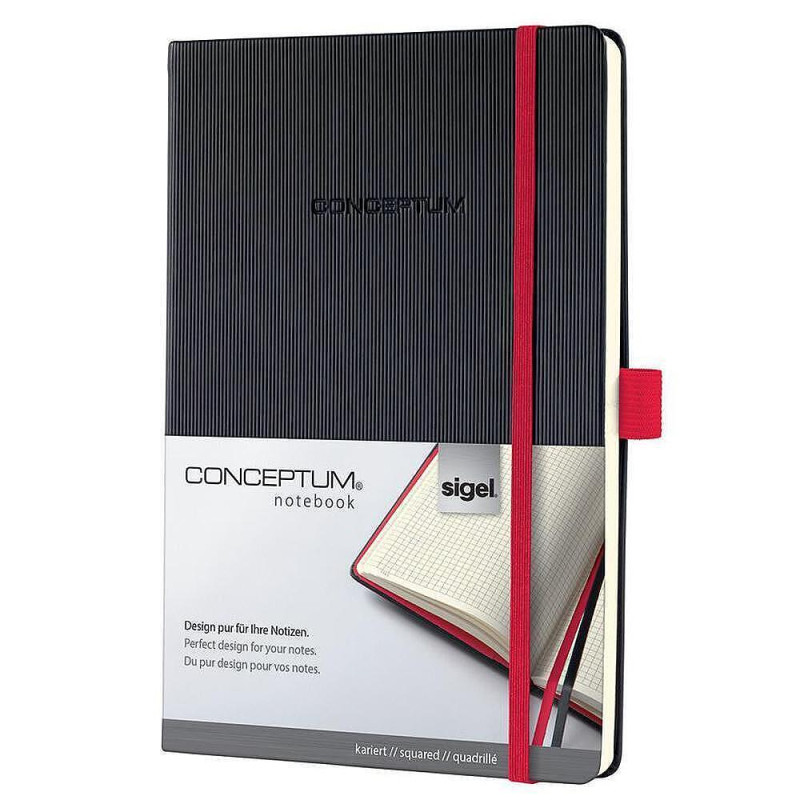 Бележник Sigel - Conceptum Red Edition, A5, на квадрати, твърди корици, черен