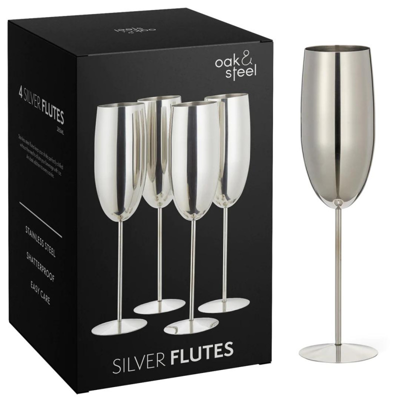 Чаши за вино Oak&Steel - Silver Flutes, 4x285мл сребристи