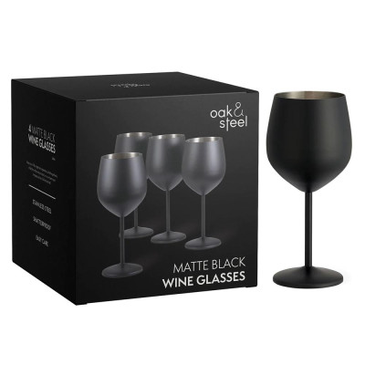 Чаши за вино Oak&Steel - Matte Black, 4x500мл, черни