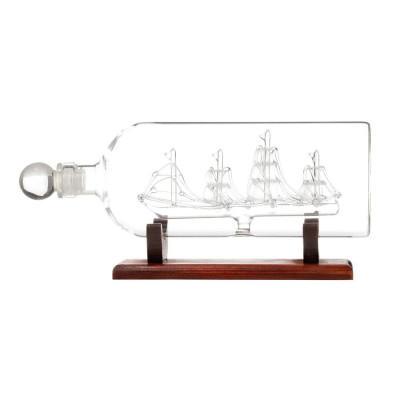 Декантер Mikamax Ship in a Bottle, с дървена поставка, 750мл
