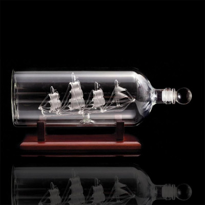 Декантер Mikamax Ship in a Bottle, с дървена поставка, 750мл