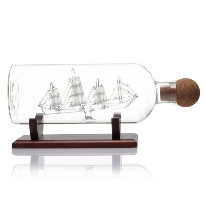 Декантер Mikamax Ship in a Bottle, с дървена поставка, 750мл