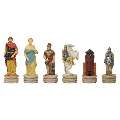 Италиански комплект шах и табла Italfama - Greeks vs Romans, кожена кутия, 35 x 35 см