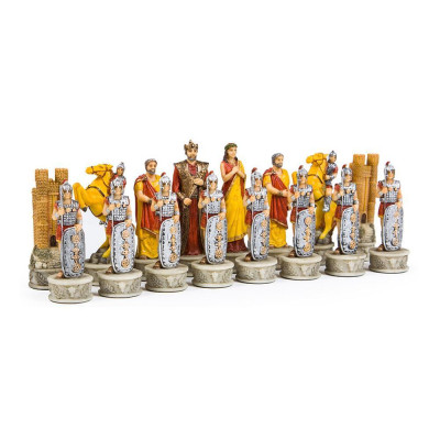 Италиански комплект шах и табла Italfama - Троянската война, кожена кутия, 35 х 35 см