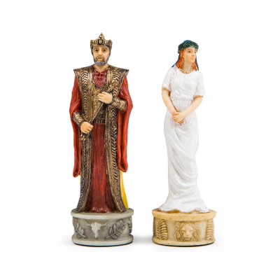 Италиански комплект шах и табла Italfama - Троянската война, кожена кутия, 35 х 35 см