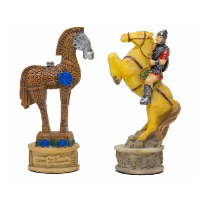 Италиански комплект шах и табла Italfama - Троянската война, кожена кутия, 35 х 35 см