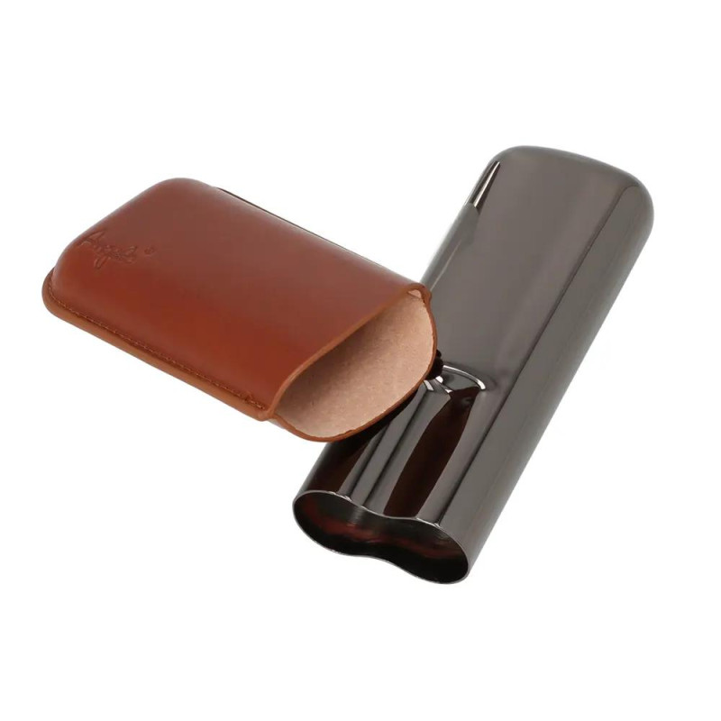 Калъф за 2 пури Angelo, метал/кожа, кафяв