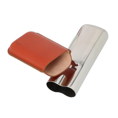 Калъф за 2 пури Angelo, метал/кожа, светлокафяв