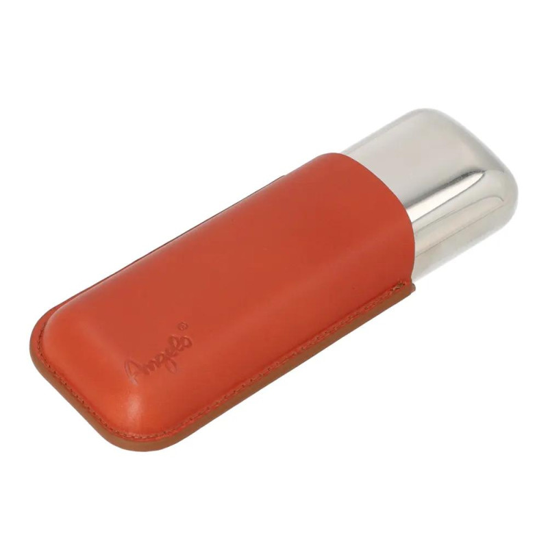 Калъф за 2 пури Angelo, метал/кожа, светлокафяв