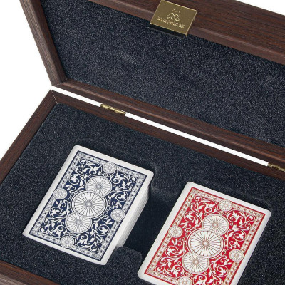 Карти за игра Manopoulos в дървена кутия Caramel с кожен принт