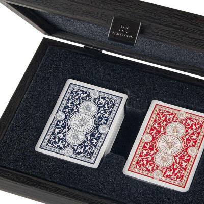 Карти за игра Manopoulos в дървена кутия Dark Grey с кожен принт