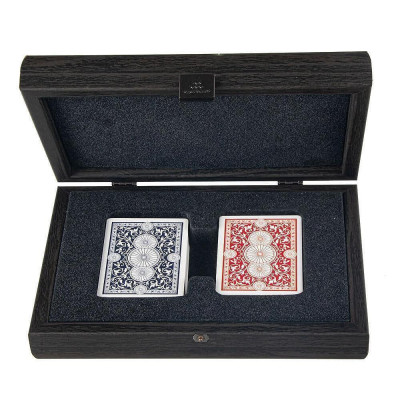 Карти за игра Manopoulos в дървена кутия Dark Grey с кожен принт