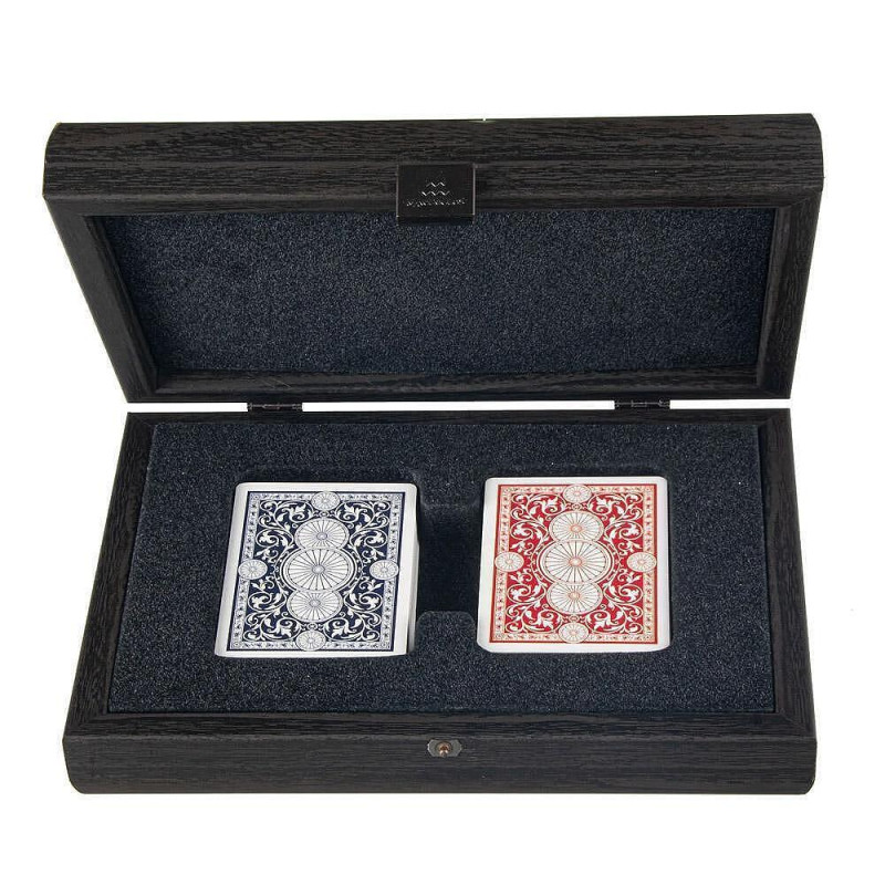 Карти за игра Manopoulos в дървена кутия Dark Grey с кожен принт