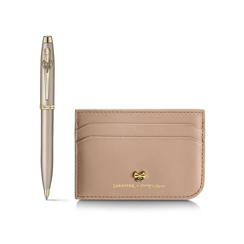 Комплект Sheaffer 100 x Emily in Paris - Champagne Gold, химикалка и калъф за карти и документи
