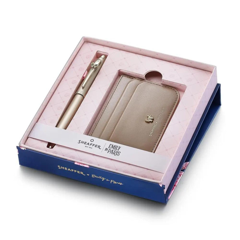 Комплект Sheaffer 100 x Emily in Paris - Champagne Gold, химикалка и калъф за карти и документи