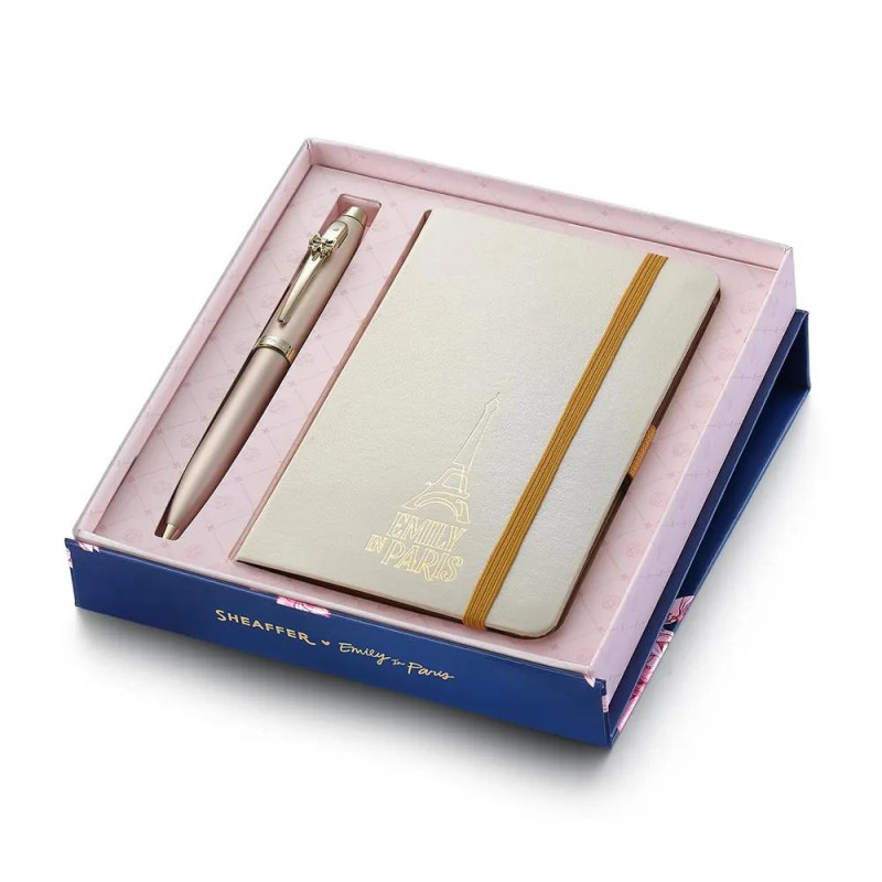 Комплект Sheaffer 100 x Emily in Paris - Champagne Gold, химикалка и тефтер А6
