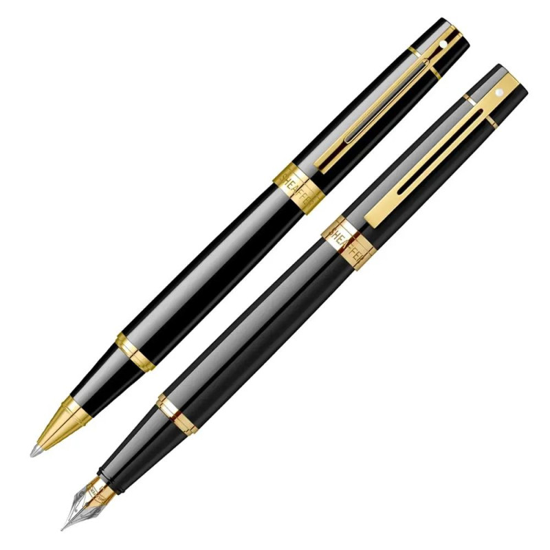 Комплект Sheaffer 300 - Black/Gold, ролер и писалка
