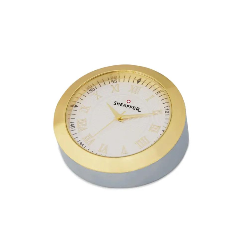 Комплект Sheaffer - химикалка 100 Bright Chrome и настолен часовник
